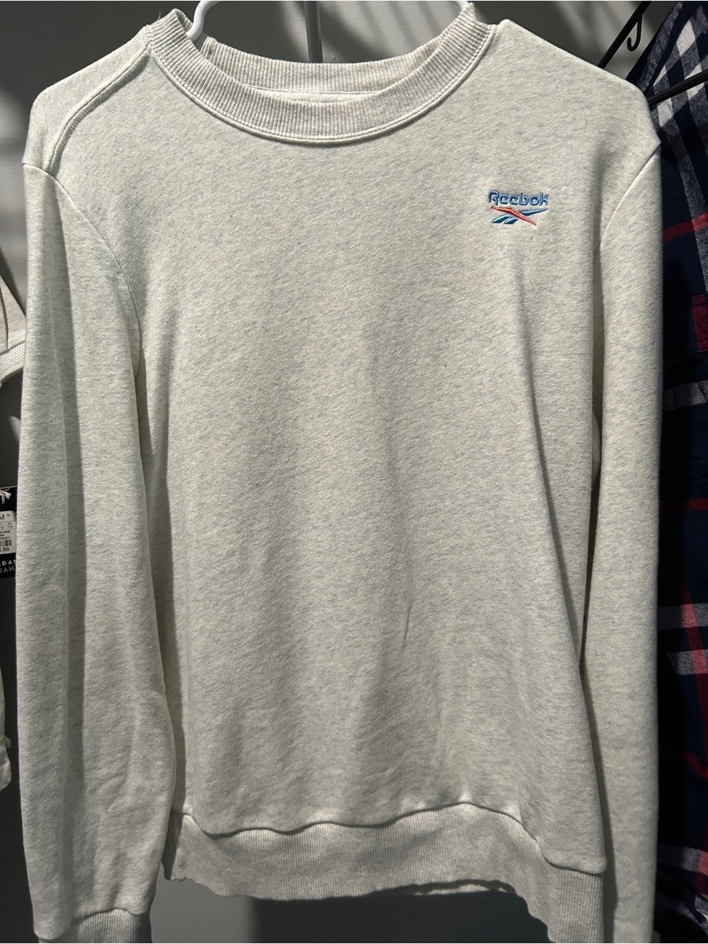 Reebok Men’s Crewneck Sweatshirt in Light Gray with Blue & Red Logo